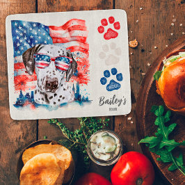 Tabua De Cortar Vermelho Branco e Azul 4 de Julho Cachorro Dálmata