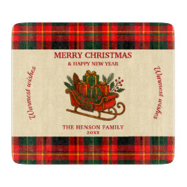 Tabua De Cortar Vintage Christmas Sleigh with Gifts and Plaid 