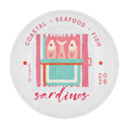 Tabua De Cortar Whimsical Sardines Coastal Beach Pink