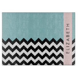 Tabua De Cortar Zigzag preto-e-branco, Chevron, azul, seu nome