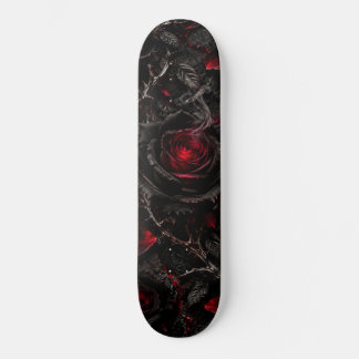 Tábua de skate com rosas góticas pretas e vermelha