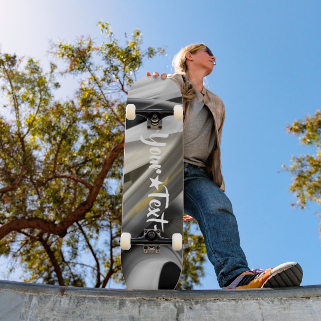 Tabuleiro de skate Abstrato Art Black White Dourad (Ao ar livre 1)