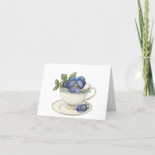 Taça De Chá Com Cartão De Saudação De Flores