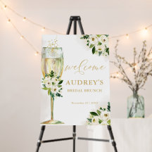 Taça de Champagne Floral Branca e Dourada Bem-Vind