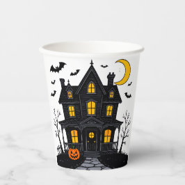 Taça de papel Halloween com Design de casa assombr