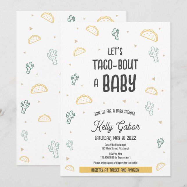 Taco-Bout a Baby, Fiesta Chá de fraldas Convite (Frente/Verso)