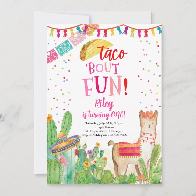 Taco Bout Divertido Fiesta Girl - Convite Para pri (Frente)