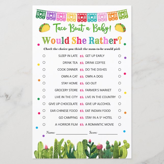 Taco Chá de fraldas Ela Preferencialmente o tema C (Frente)