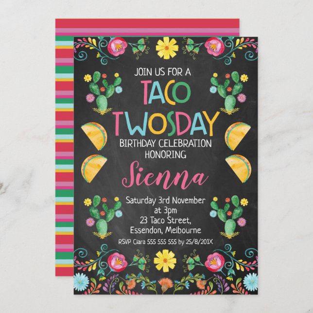 Taco Convite para segundo aniversário Mexicano no  (Frente/Verso)