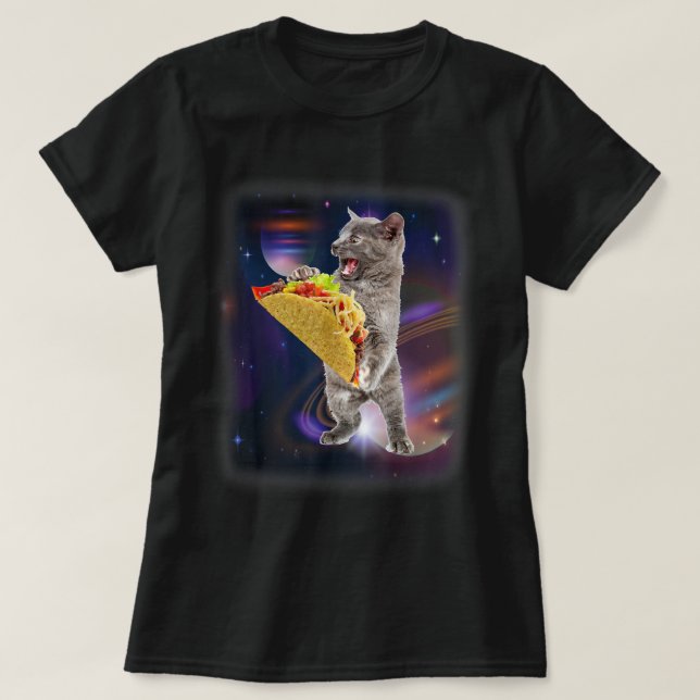 Taco De Gato No Espaço Camiseta Engraçada Para Gat (Frente do Design)