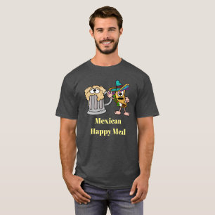 Taco de refeição feliz mexicano e camiseta de cerv
