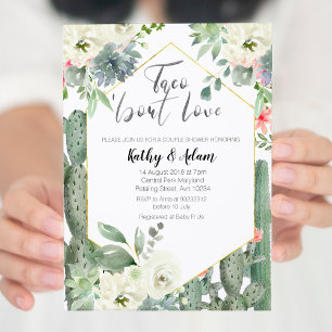 Taco do cacto sobre o convite do CHÁ dos CASAIS d