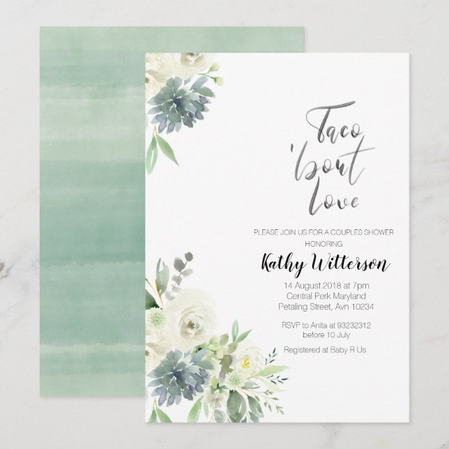 Taco sobre o Convite para CHÁS de CASAIS de Amor (Frente/Verso)