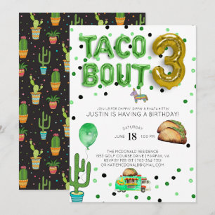 Taco Sobre Três Convite de Terceiro Aniversário