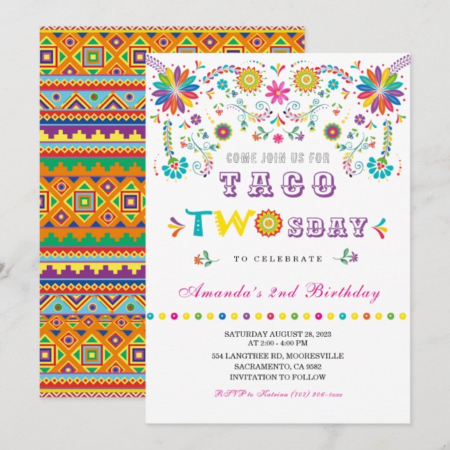 Taco Twosday Fiesta Birthday Convite (Frente/Verso)