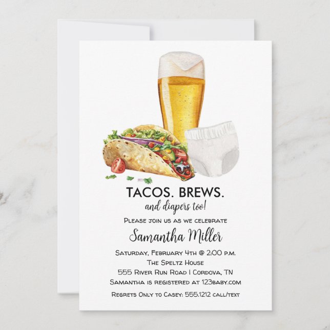 Tacos Brews e Convite para Chás de fraldas Fraldas (Frente)