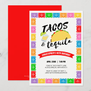 Tacos e Convite de aniversário de tequila
