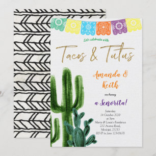 Tacos e Tutus Cactus - Convite para Chá de fraldas