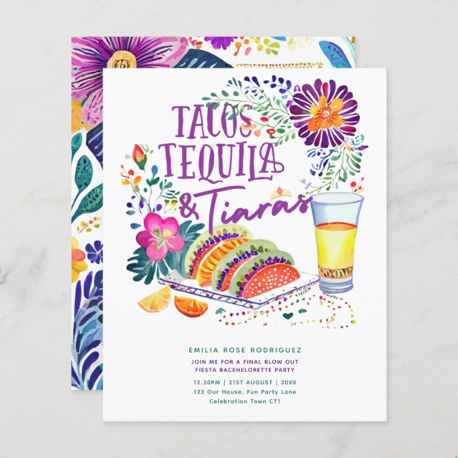 Tacos Tequila Tiaras Last Fiesta Bachelorette (Frente/Verso)