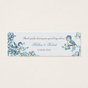 Tag azul do favor do casamento no inverno dos