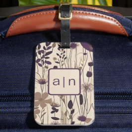 Tag de Bagagem de Flores Selvagens Roxas e Monogra