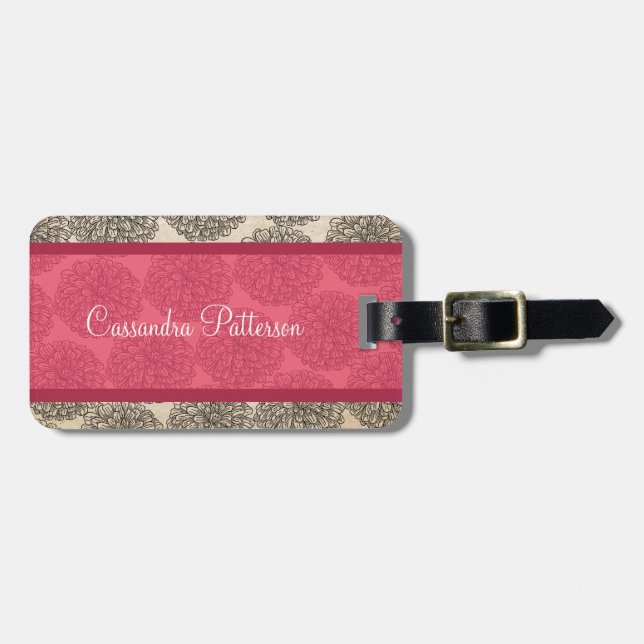 Tag de Bagagem de Zinnia Rosa (Frente Horizontal)