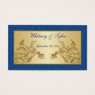 Tag floral azul e Dourado do favor do casamento