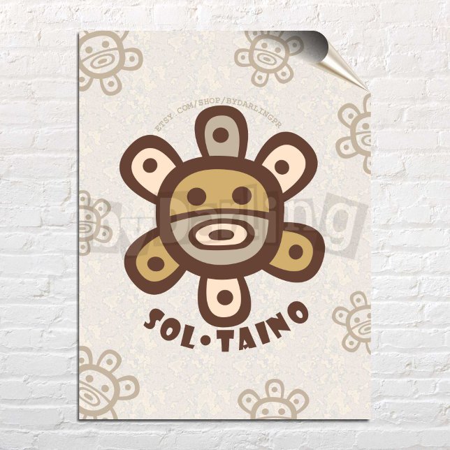 Taino Sun Puerto Rico Wall Art Poster (Taino Sun Puerto Rico Wall Art Poster Digital Download to Print over a white brick wall)