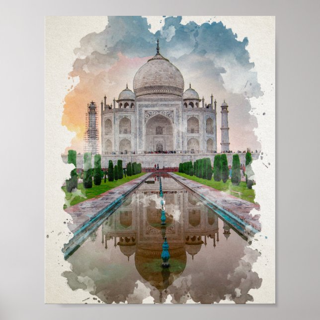 Taj Mahal India Watercolor Art Poster (Frente)