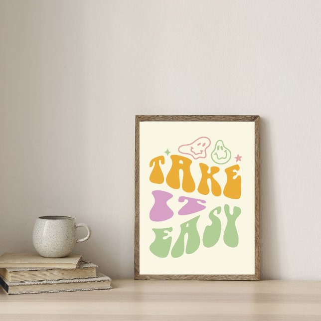 Take It Easy Retro Positive Quote Poster (Criador carregado)