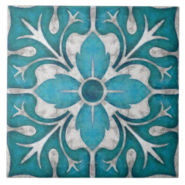 Talavera 01 Azul Teal Cinza Floral Mediterrâneo
