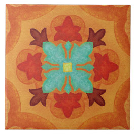 Talavera 02 Laranja Vermelho Azul Floral Mediterrâ