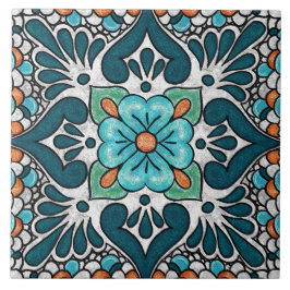 Talavera 06 Azul Teal Verde Floral Mediterrâneo