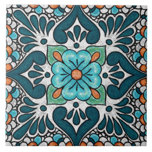 Talavera 06 Azul Teal Verde Floral Mediterrâneo