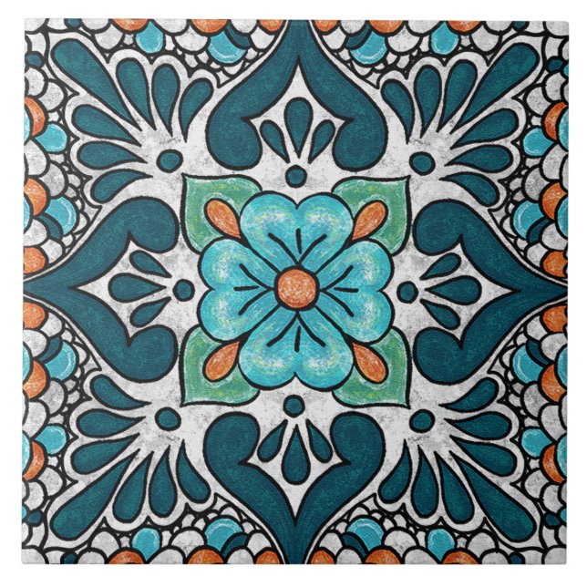 Talavera 06 Teal Blue Green Mediterranean Floral (Frente)