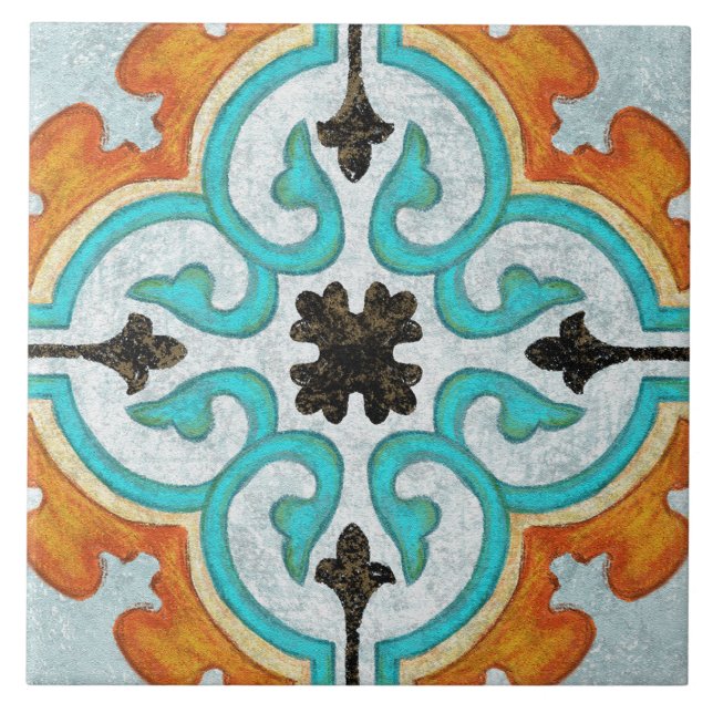Talavera 09 Orange Grey Aqua Mediterranean Geo (Frente)