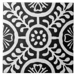 Talavera 11 Black White Grey Mediterranean Floral