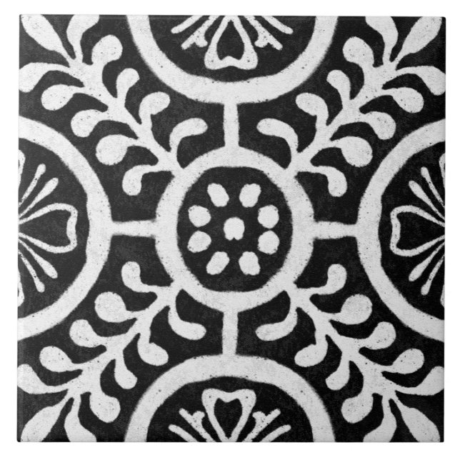 Talavera 11 Black White Grey Mediterranean Floral (Frente)