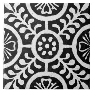 Talavera 11 Preto Branco Cinza Floral Mediterrâneo