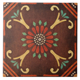 Talavera 14 Brown Red Aqua Mediterranean Floral