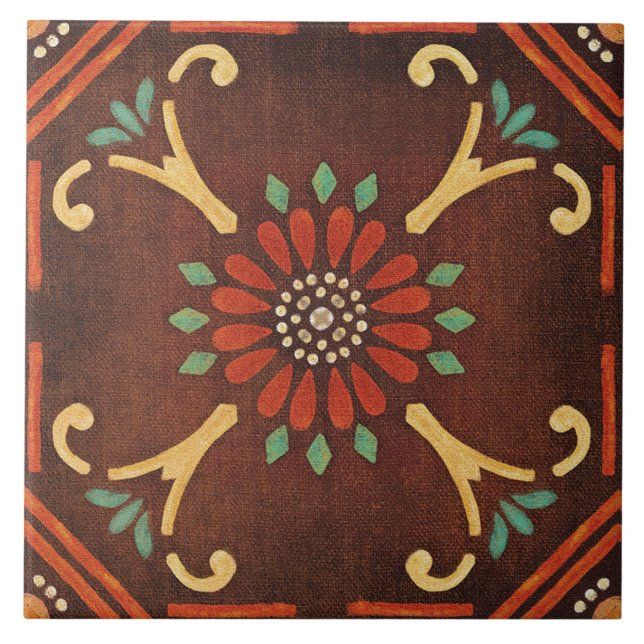 Talavera 14 Brown Red Aqua Mediterranean Floral (Frente)