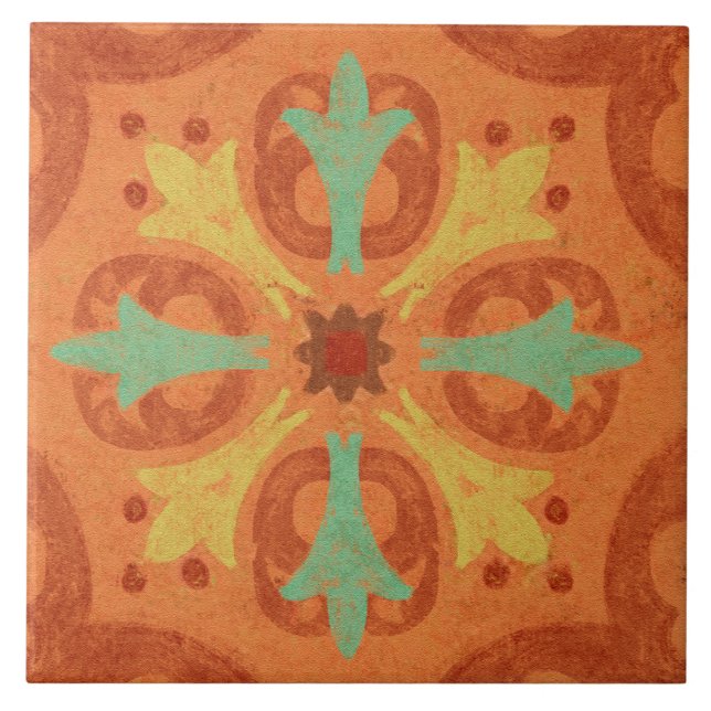 Talavera 16 Orange Rust Aqua Mediterranean Geo (Frente)