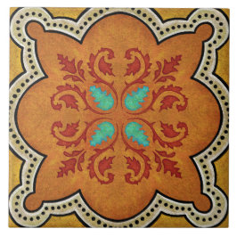 Talavera 17 Orange Red Aqua Mediterranean Floral