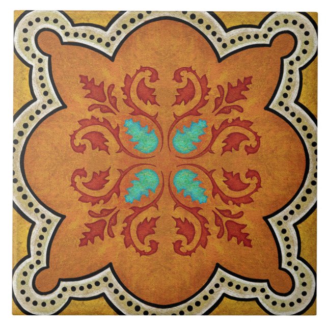 Talavera 17 Orange Red Aqua Mediterranean Floral (Frente)