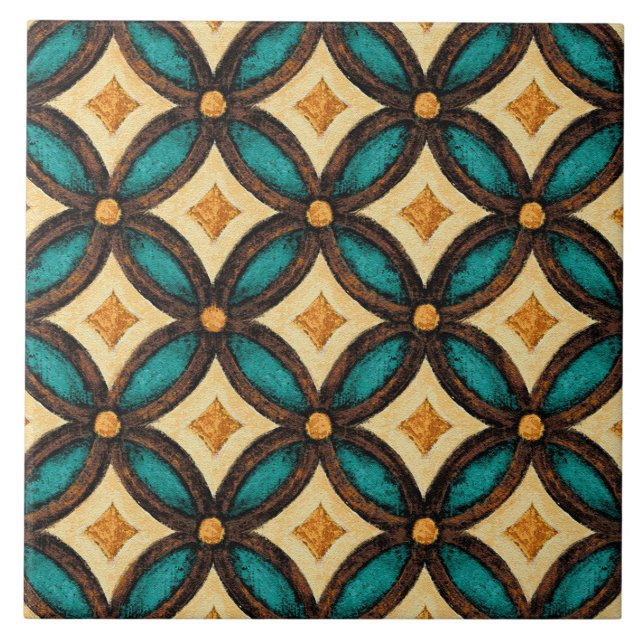 Talavera 18 Verde Turquesa Marrom Marfim Treliça M (Frente)