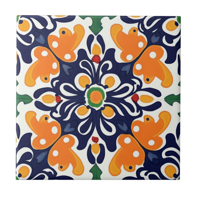 Talavera Azul Laranja Mexicano Espanhol Sem Costur (Frente)