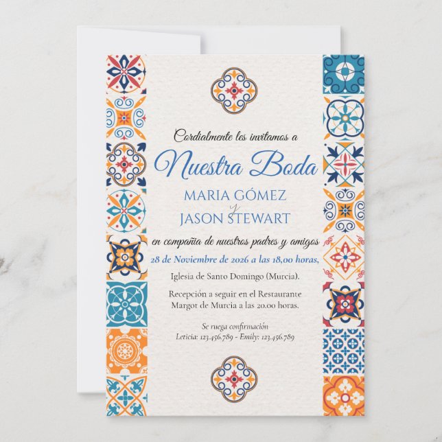 Talavera Floral Fiesta Spanish Wedding Invitation (Frente)