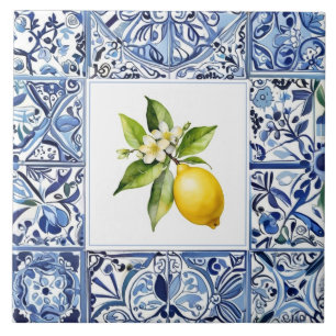 Talavera Limões Azul Claro e Branco Mediterrâneo