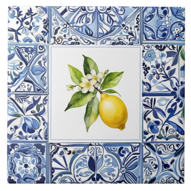 Talavera Limões Azul Claro e Branco Mediterrâneo (Frente)