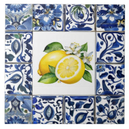 Talavera Limões Azul Escuro e Branco Mediterrâneo